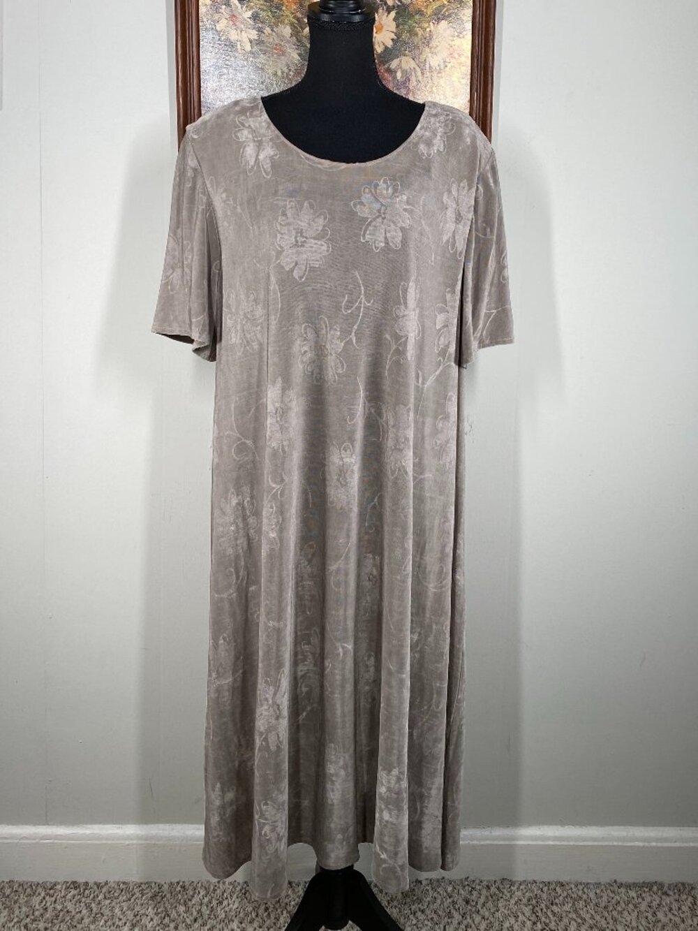 Vintage Jessica Howard Pullover Midi Dress Women's 20 Gray Floral Casual USA